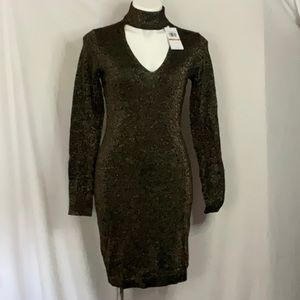Michael Kors Cocktail Dress Mock Turtleneck black/gold metallic Long Sleeves NWT